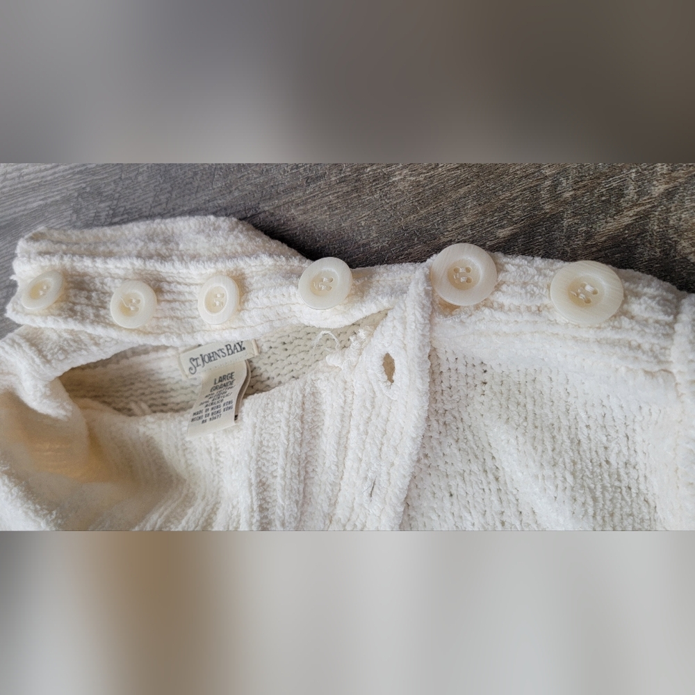 Vintage Y2K Turtleneck Sweater Women's L Eggshell Button Close Neck Cotton NWT - Picture 6 of 12